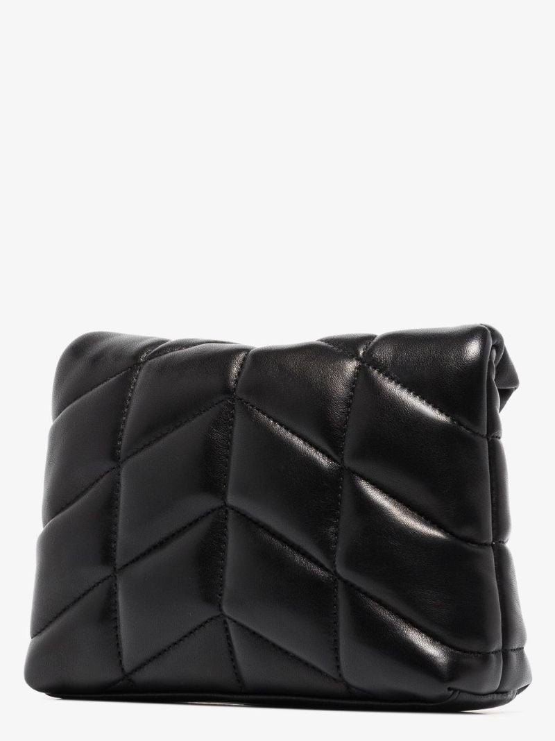 Black Puffer Small Leather Clutch Bag