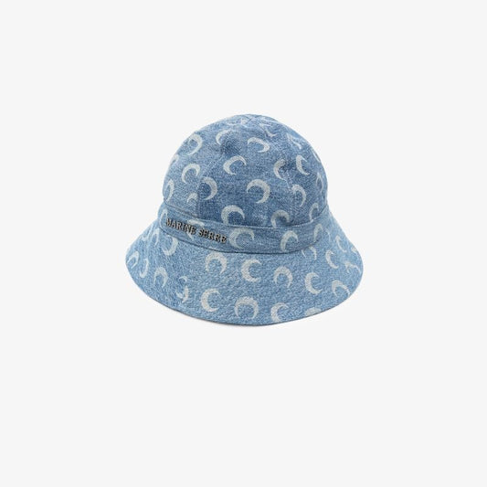 Blue Crescent Moon Print Denim Bucket Hat