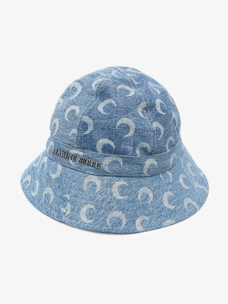 Blue Crescent Moon Print Denim Bucket Hat