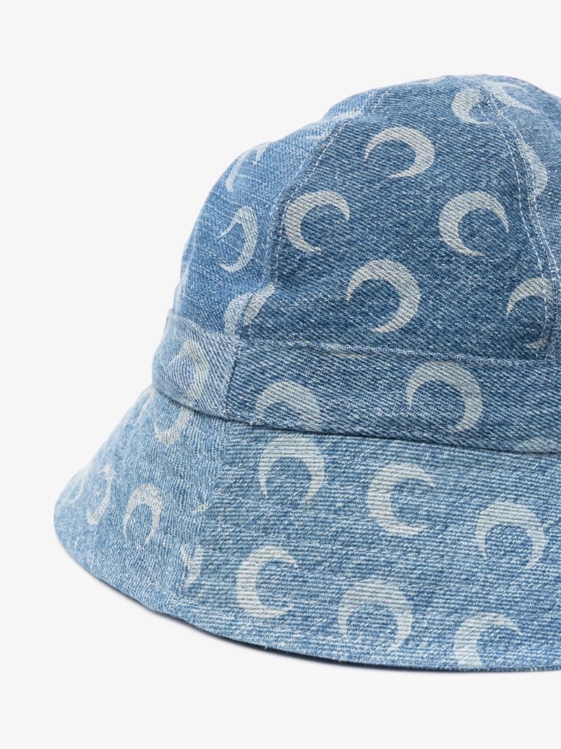 Blue Crescent Moon Print Denim Bucket Hat