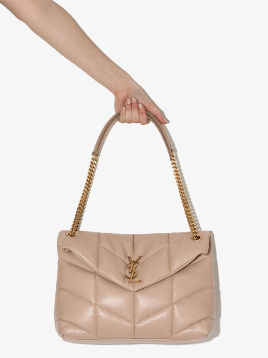 Neutral Loulou Medium Leather Shoulder Bag