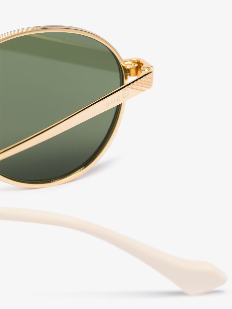 Gold-tone and Green Round Sunglasses