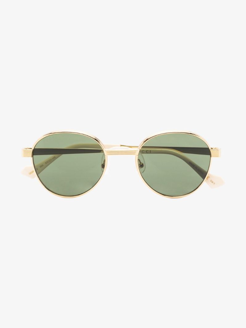 Gold-tone and Green Round Sunglasses