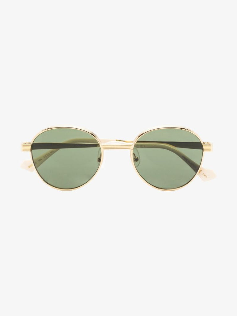 Gold-tone and Green Round Sunglasses
