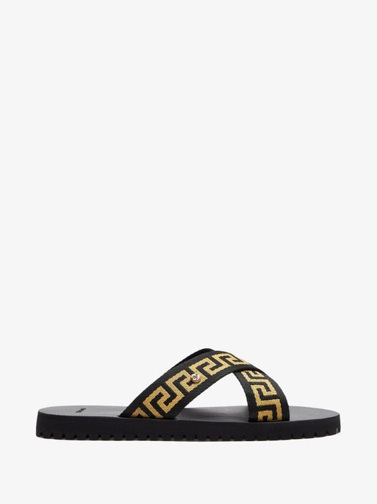 Black Greca Key Sandals