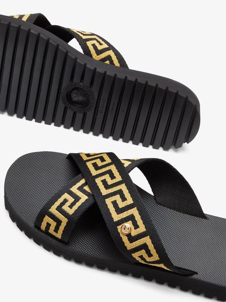 Black Greca Key Sandals