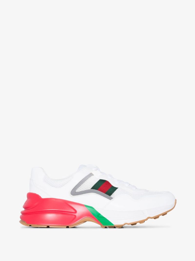 White Rhyton Web Logo Leather Sneakers