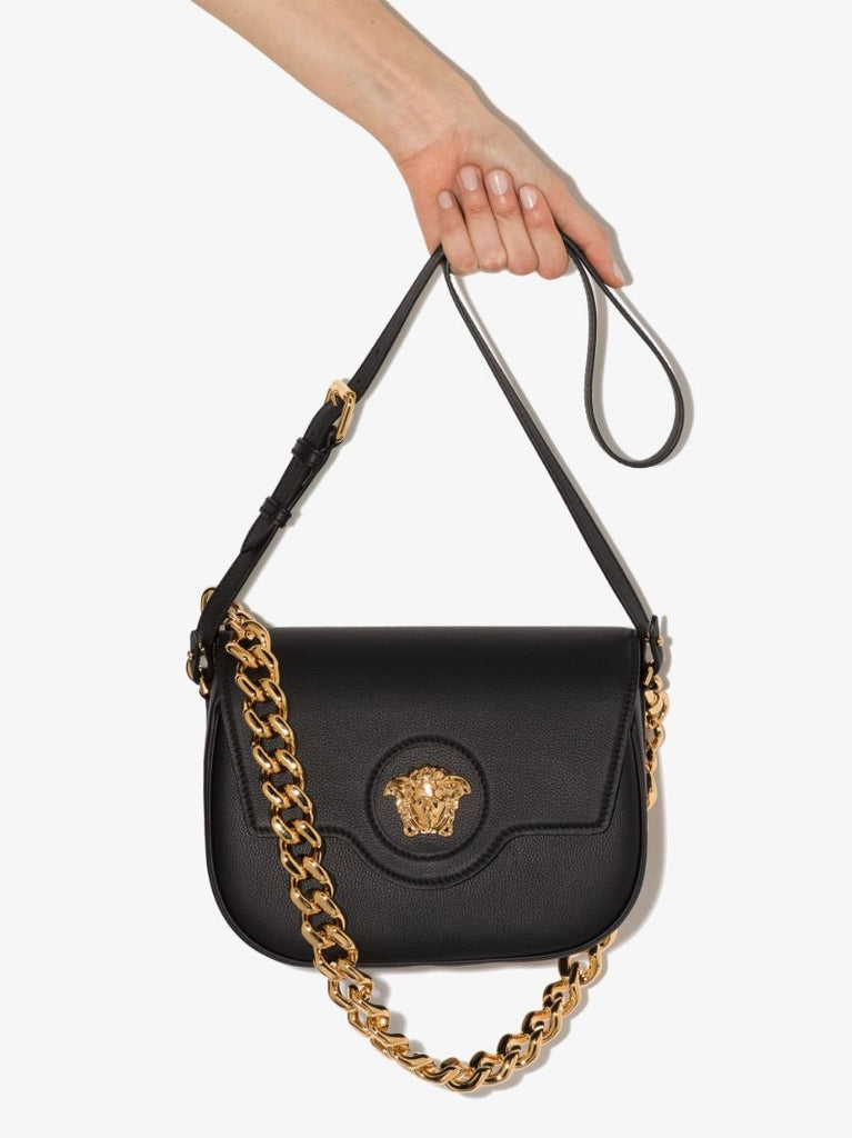 Black La Medusa Leather Shoulder Bag