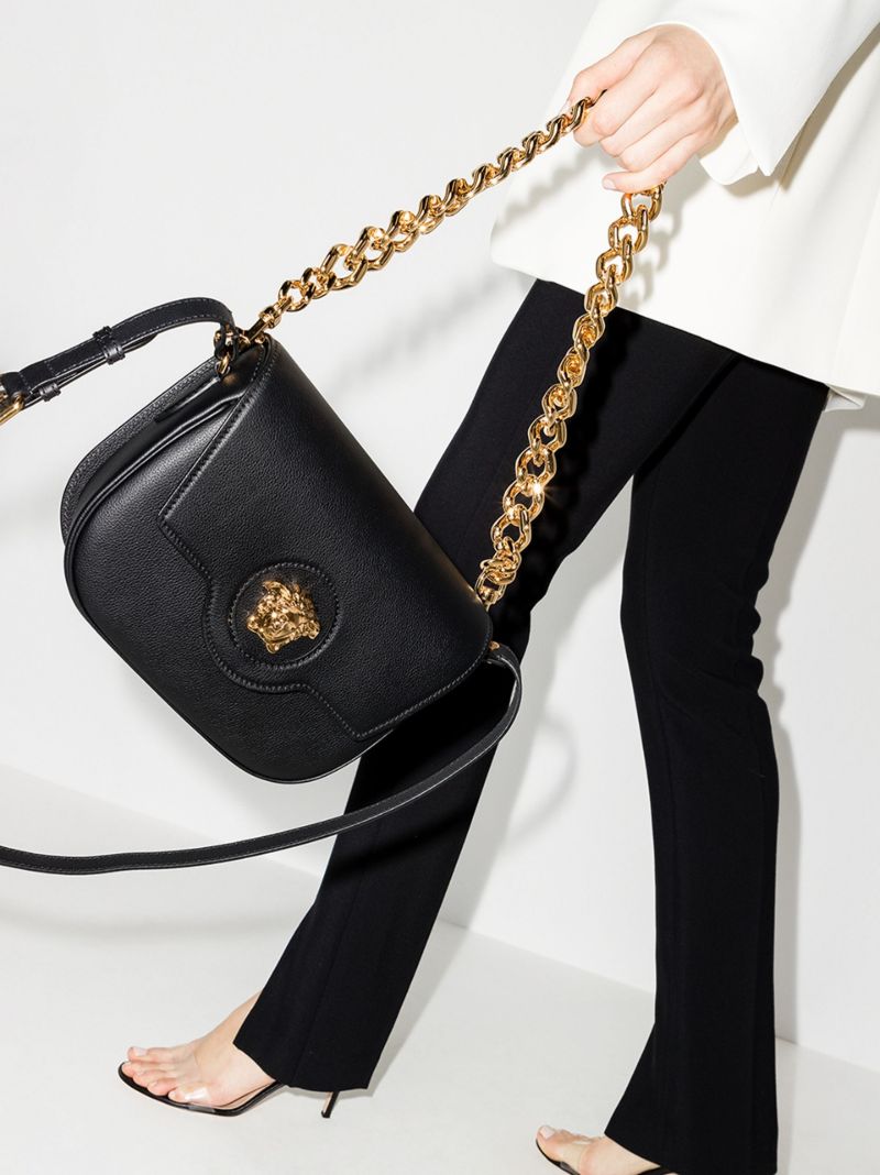 Black La Medusa Leather Shoulder Bag