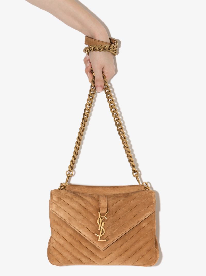 Brown College Medium Suede Cross Body Bag