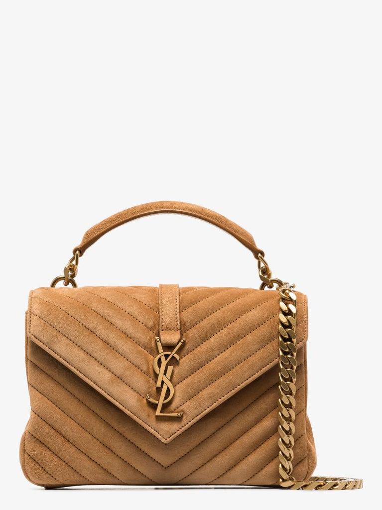 Brown College Medium Suede Cross Body Bag