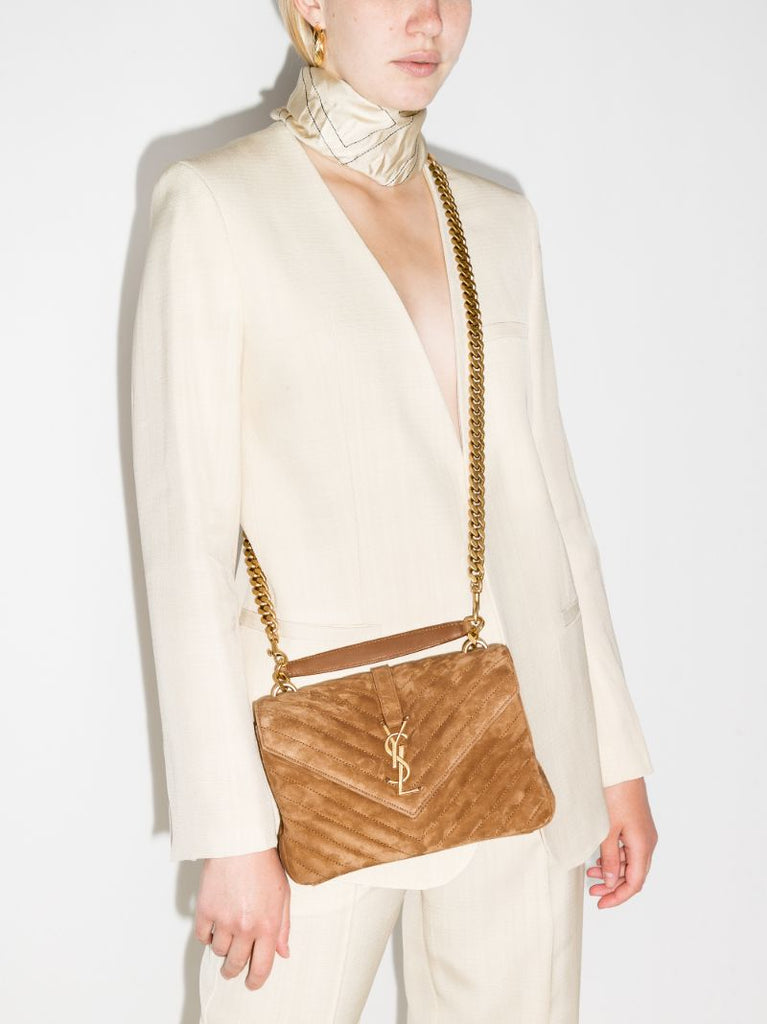Brown College Medium Suede Cross Body Bag