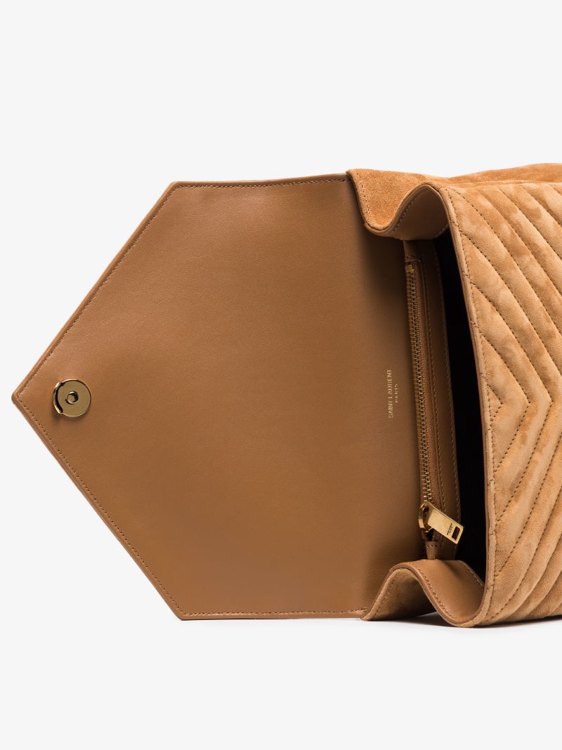 Brown College Medium Suede Cross Body Bag