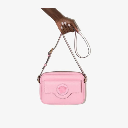 Pink La Medusa Leather Cross Body Bag
