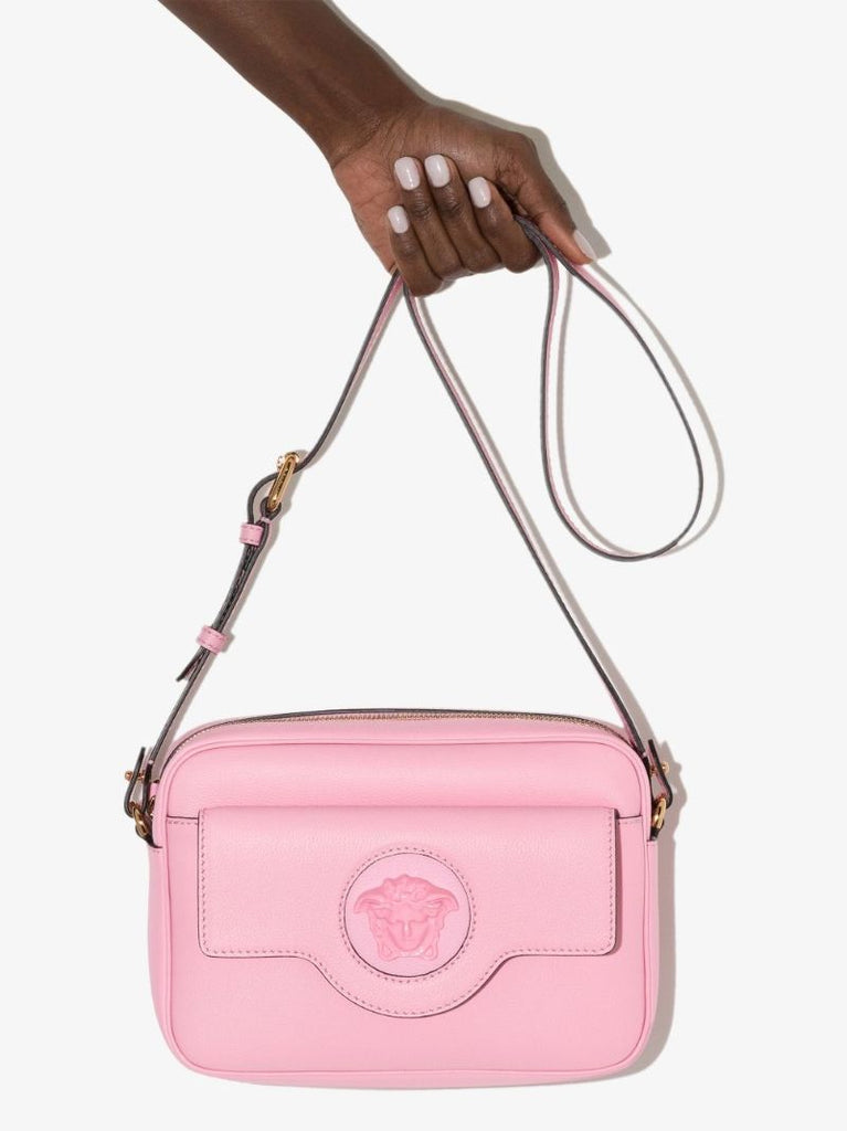 Pink La Medusa Leather Cross Body Bag