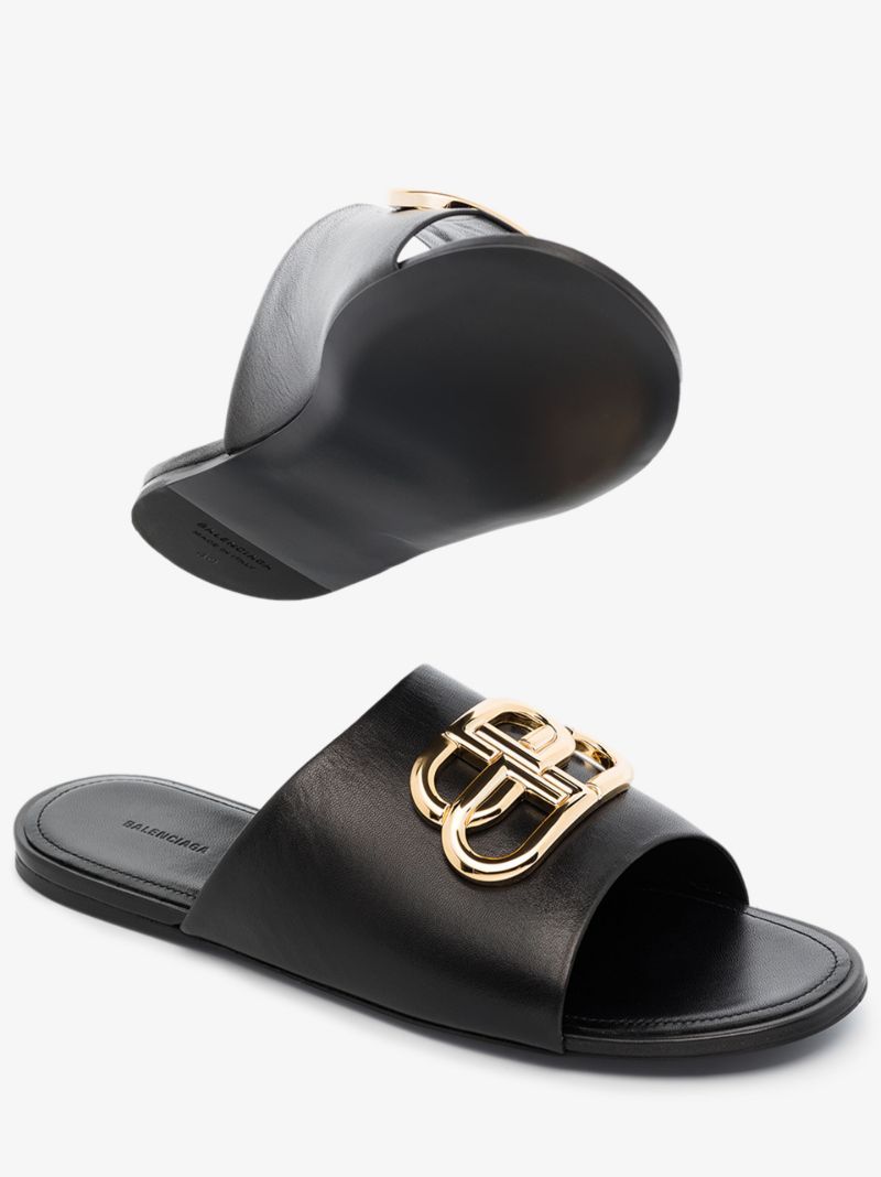 Black Oval Bb Leather Sandals