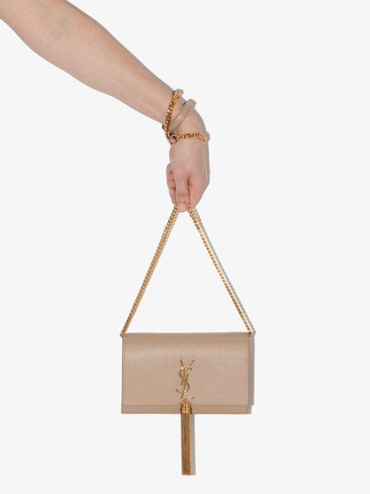 Beige Kate Small Leather Chain Wallet