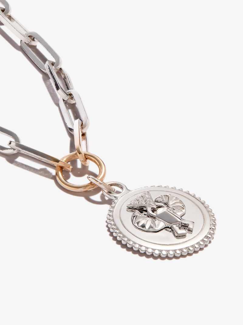 18k White Gold Protection Classic Fob Chain Diamond Necklace