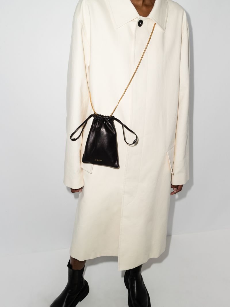 Black Drawstring Leather Pouch Bag
