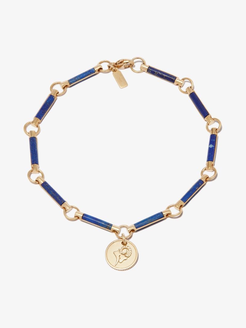 18k Yellow Gold Ram Resilience Medallion Lapis Lazuli Bracelet