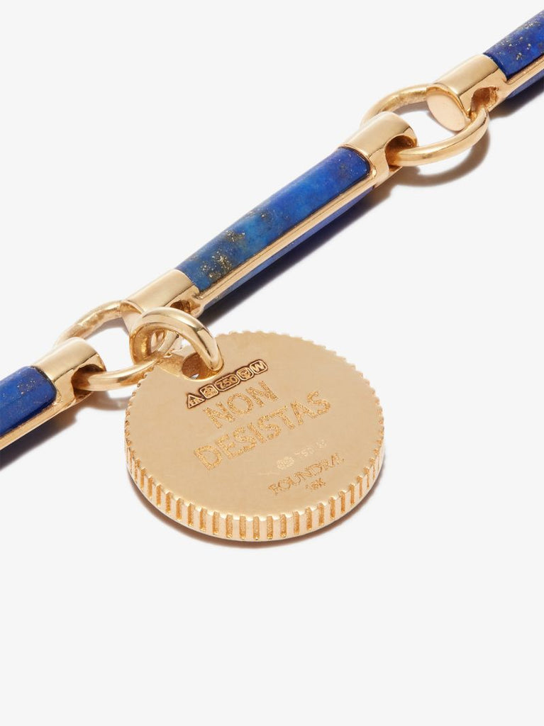 18k Yellow Gold Ram Resilience Medallion Lapis Lazuli Bracelet