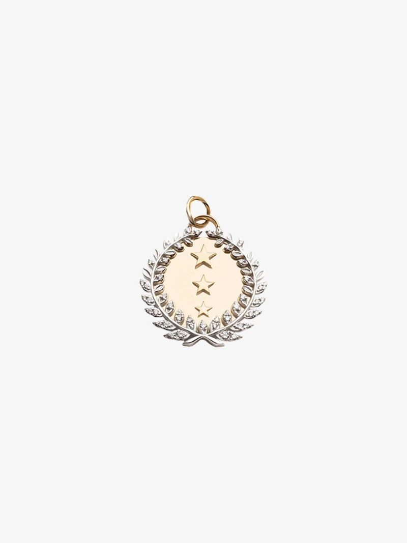 18k Yellow Gold Per Aspera Ad Astra Large Diamond Medallion Charm