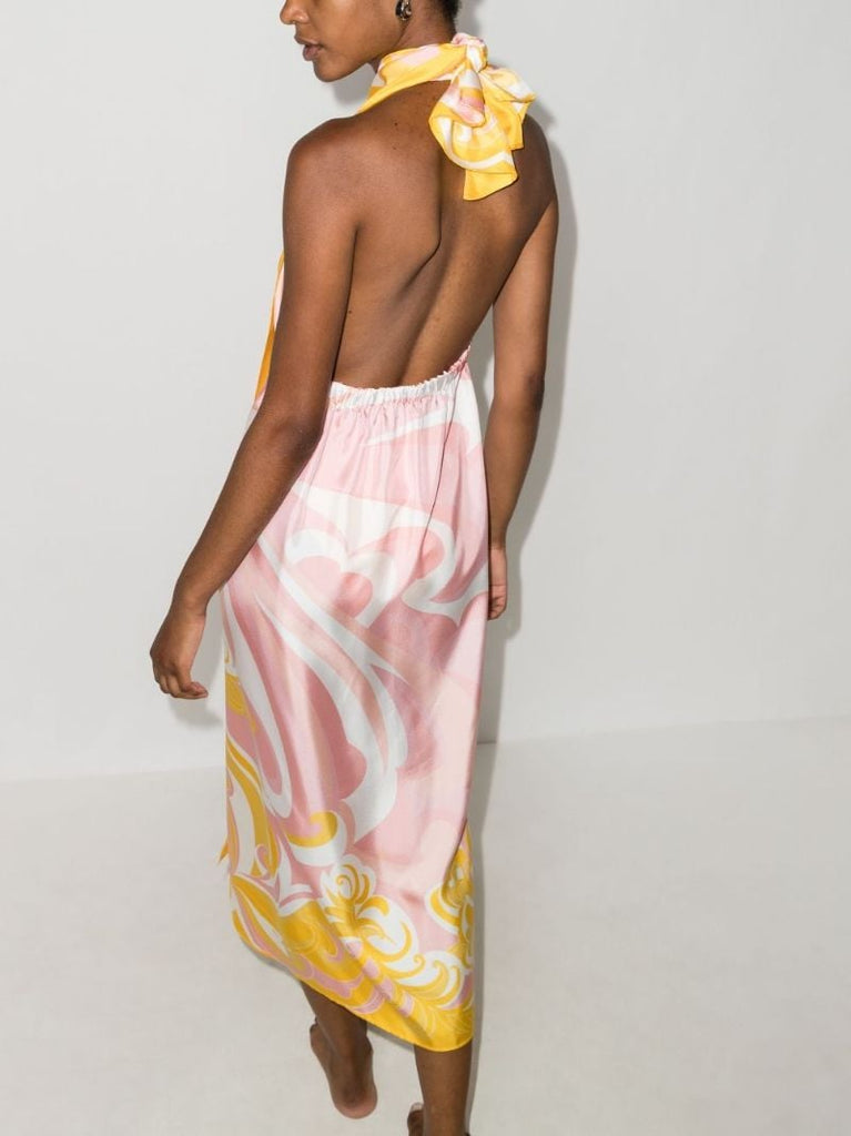 Albizia Printed Silk Halterneck Dress