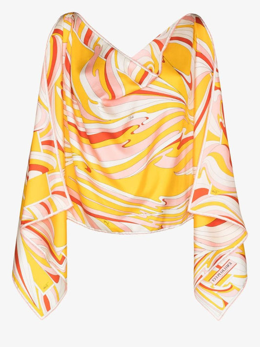 Vortici Print Silk Poncho
