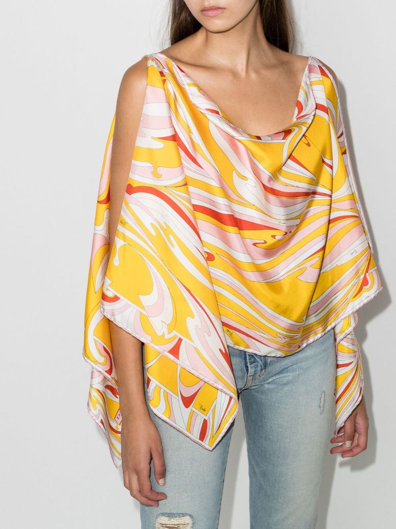 Vortici Print Silk Poncho