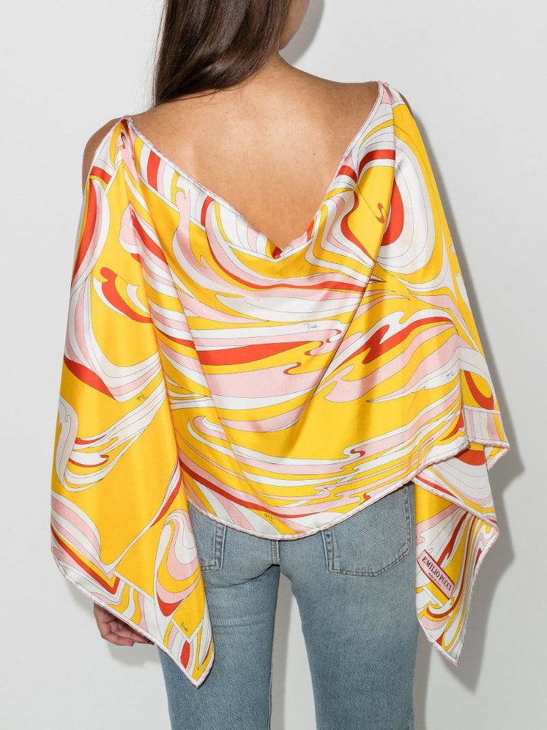 Vortici Print Silk Poncho