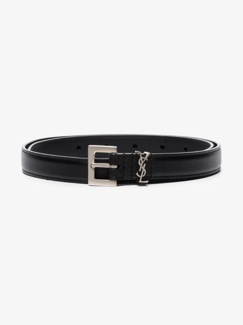 Black Monogram Buckle Leather Belt