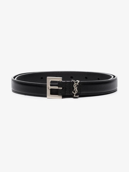Black Monogram Buckle Leather Belt