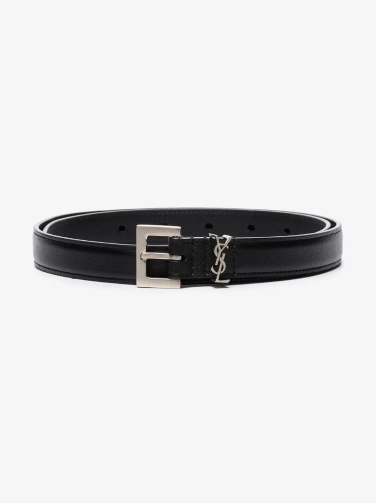 Black Monogram Buckle Leather Belt