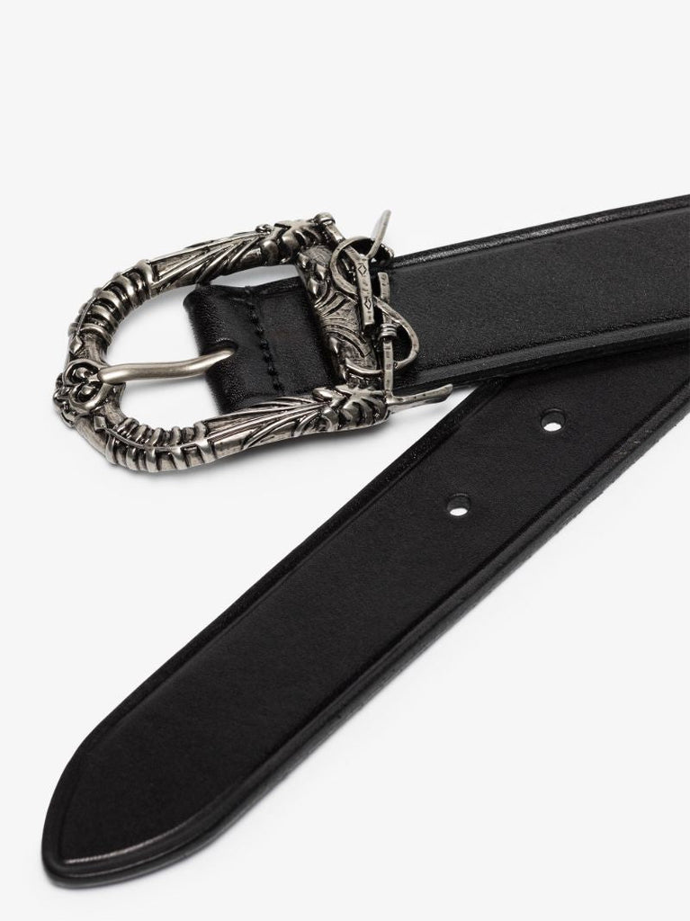 Black Logo Buckle Leather Belt