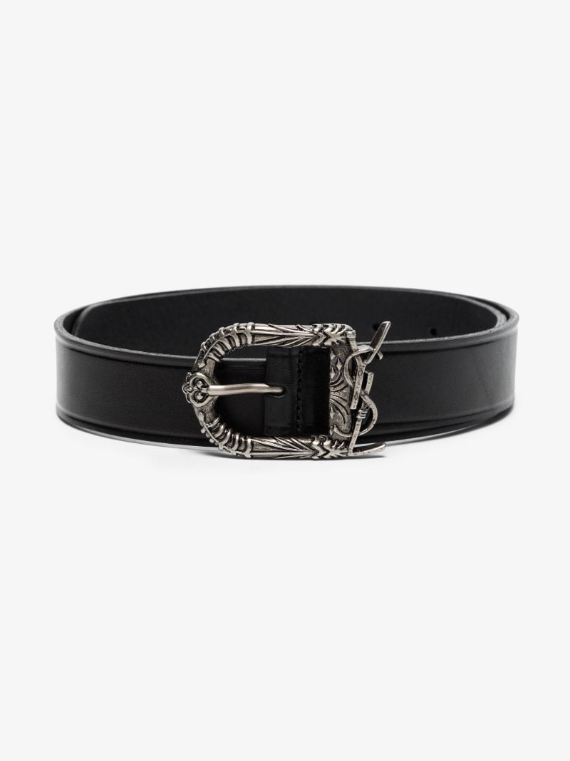 Black Logo Buckle Leather Belt