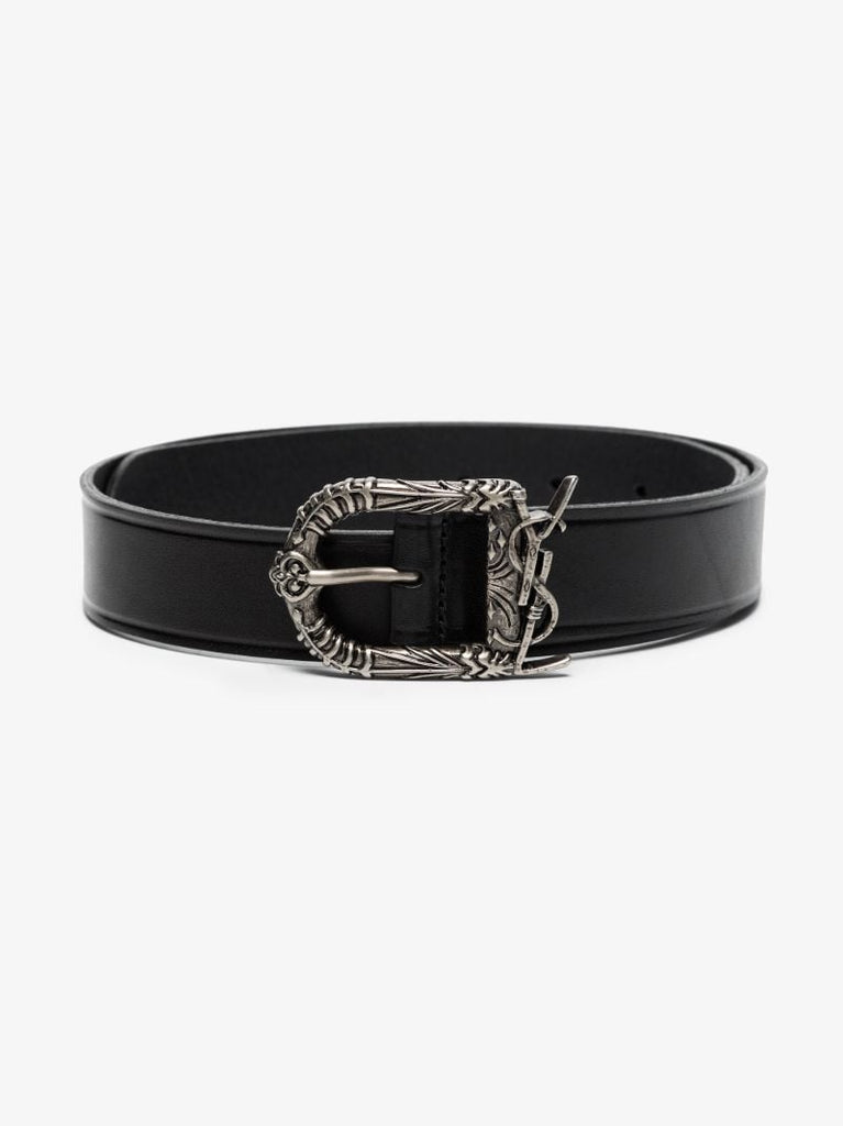 Black Logo Buckle Leather Belt