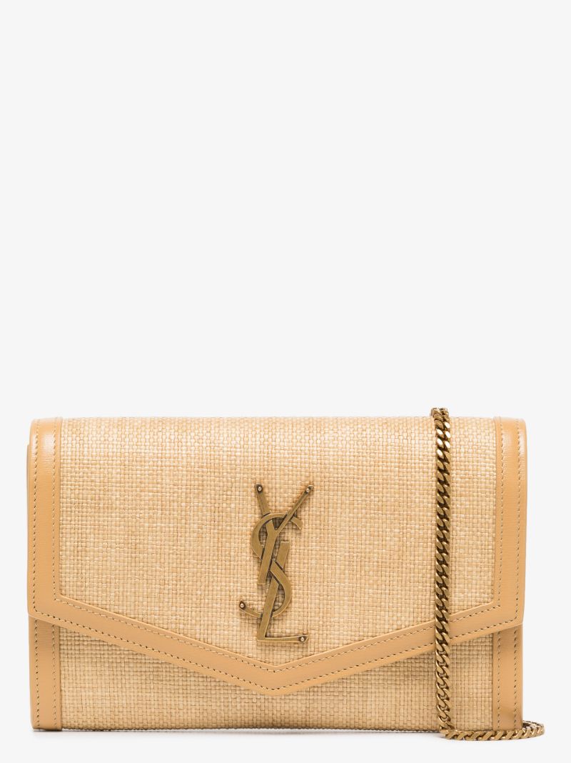 Neutral Monogramme Raffia Chain Wallet