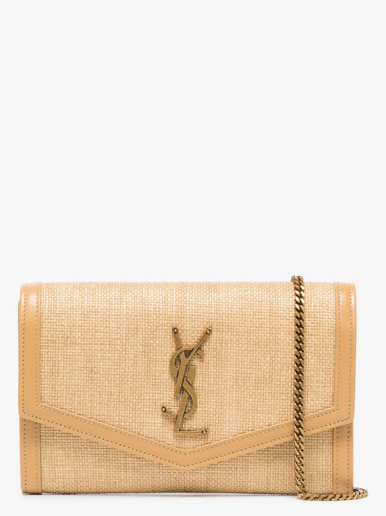 Neutral Monogramme Raffia Chain Wallet