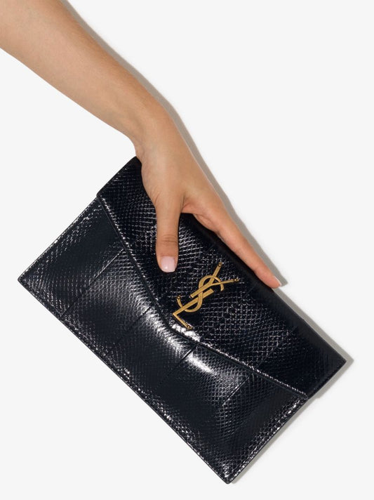 Navy Uptown Leather Clutch Bag