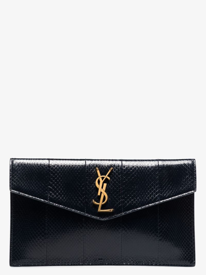 Navy Uptown Leather Clutch Bag