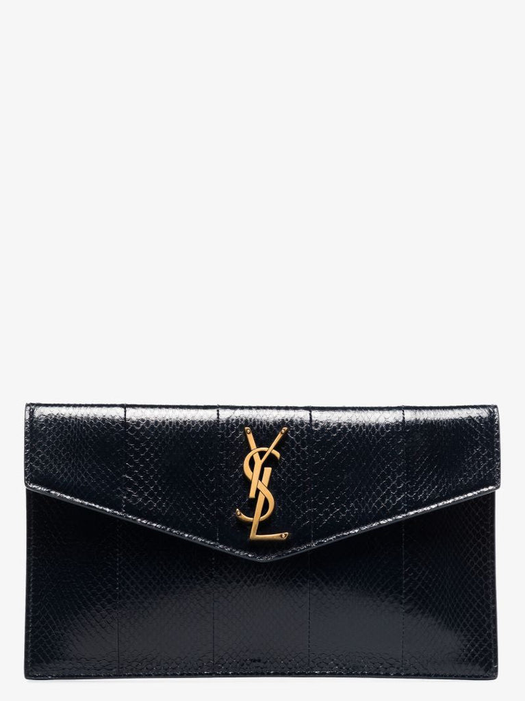Navy Uptown Leather Clutch Bag