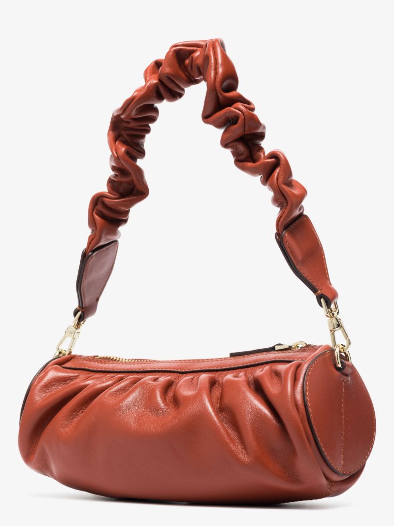 Brown Ruched Mini Cylinder Xx Leather Shoulder Bag