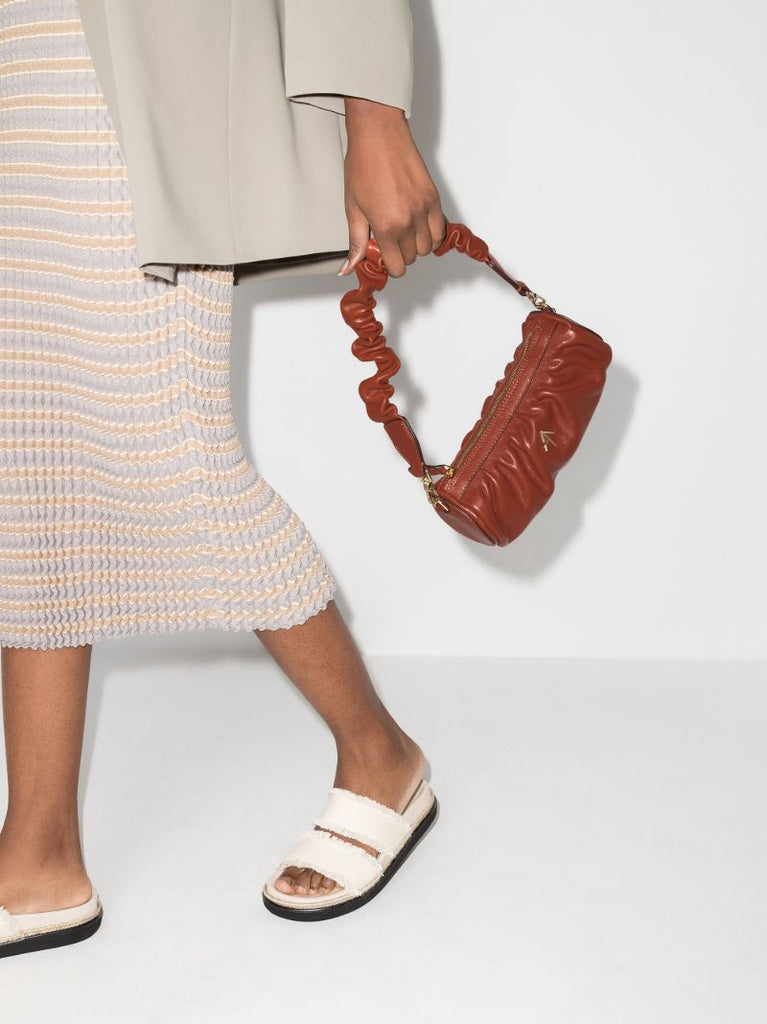 Brown Ruched Mini Cylinder Xx Leather Shoulder Bag