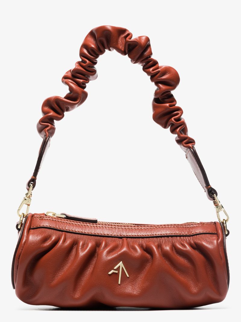 Brown Ruched Mini Cylinder Xx Leather Shoulder Bag