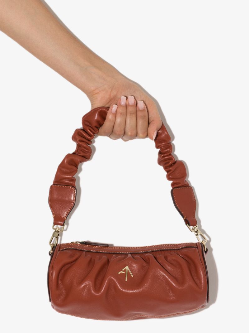 Brown Ruched Mini Cylinder Xx Leather Shoulder Bag