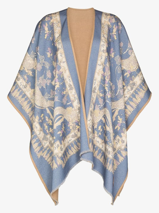 Rugiada Print Reversible Wool Poncho
