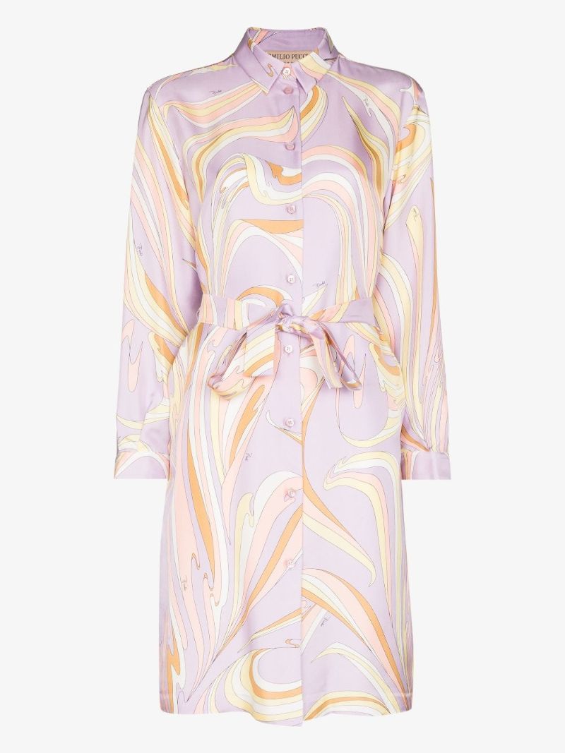 Vortici Print Silk Shirt Dress