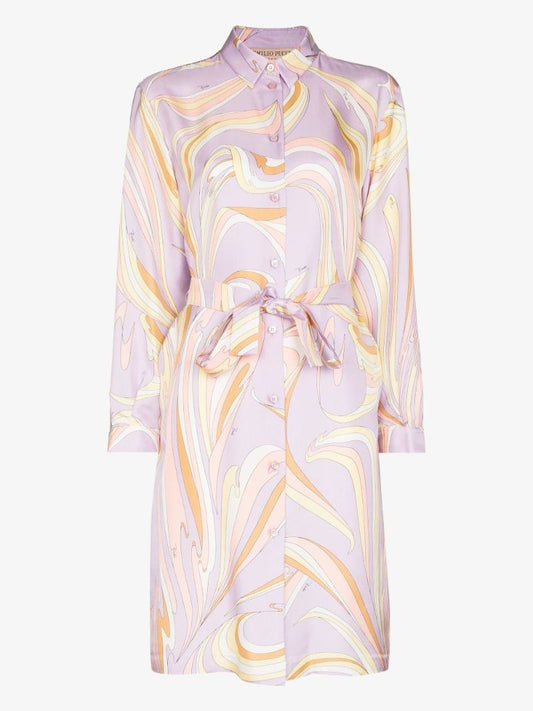 Vortici Print Silk Shirt Dress