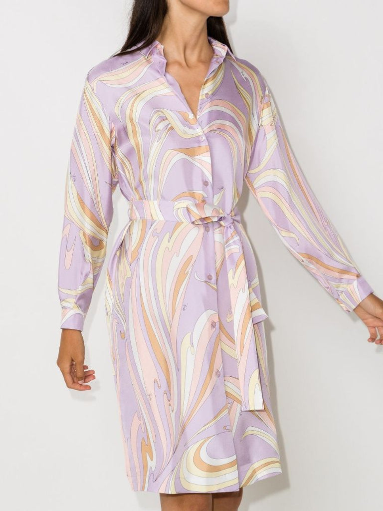 Vortici Print Silk Shirt Dress