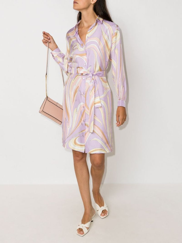 Vortici Print Silk Shirt Dress